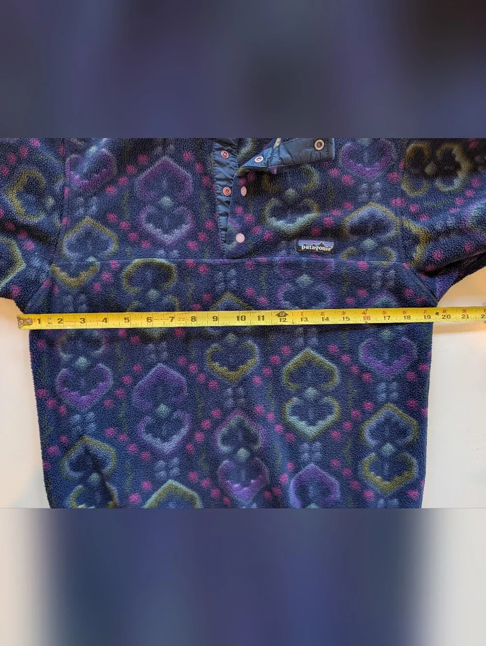 VINTAGE Patagonia 1990s Made In USA Fleece Snap Batik Purple Navy  XS